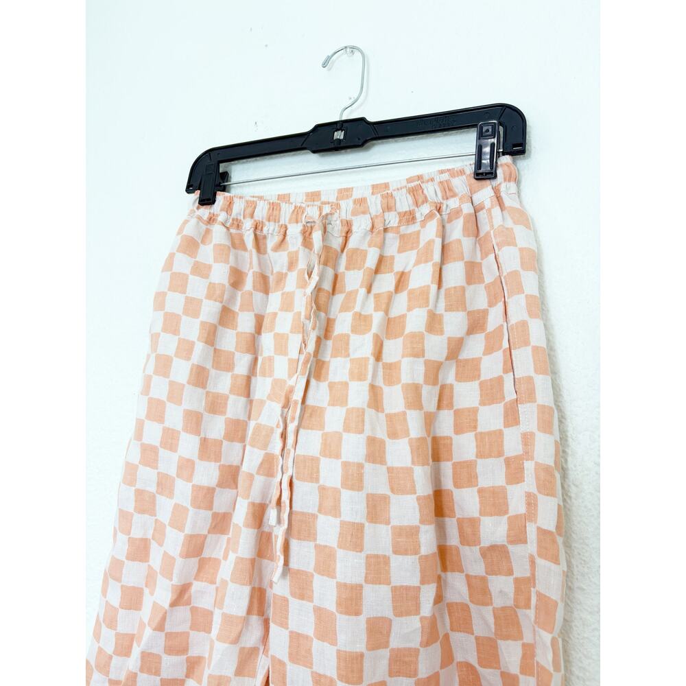 Holiday Emma Mulholland Orange Checkered Linen Pants Size Small Wide Leg - Picture 7 of 13